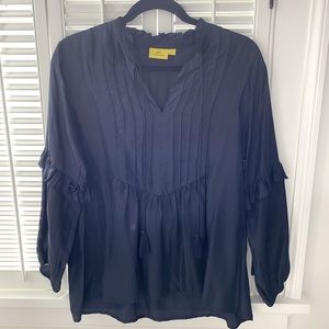 Roller Rabbit navy silk ruffle blouse - S
